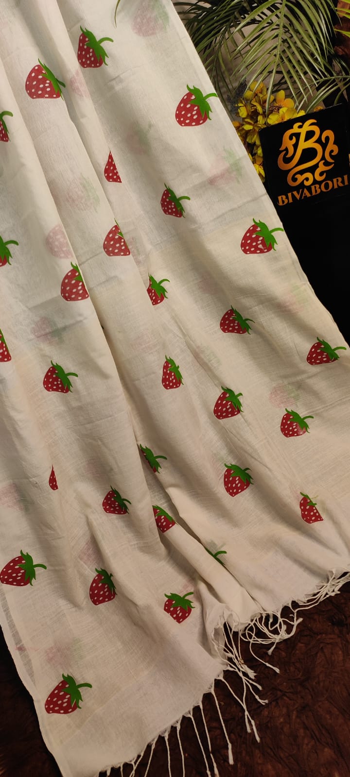 Strawberry Motif – Screen Print Saree