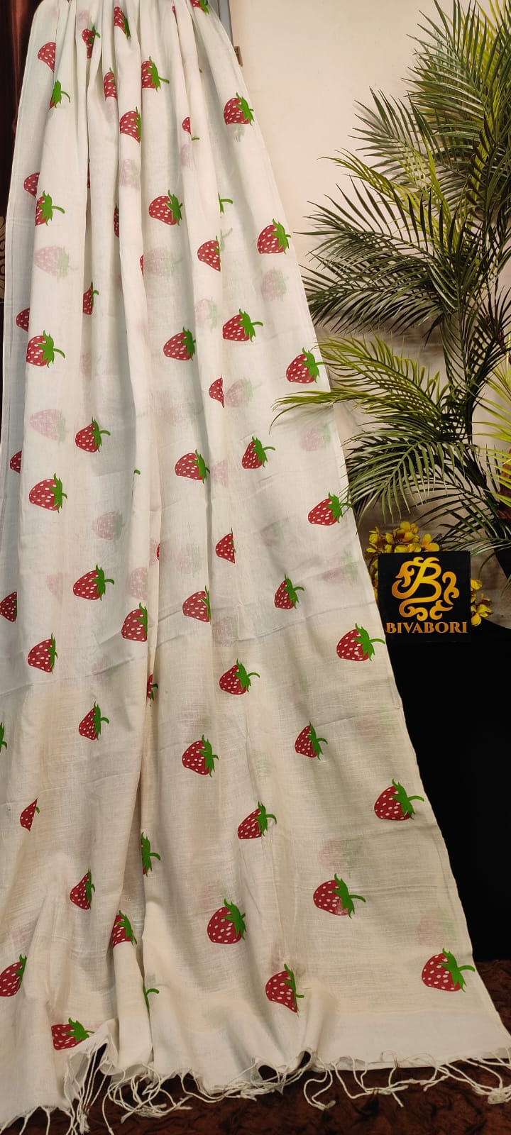 Strawberry Motif – Screen Print Saree