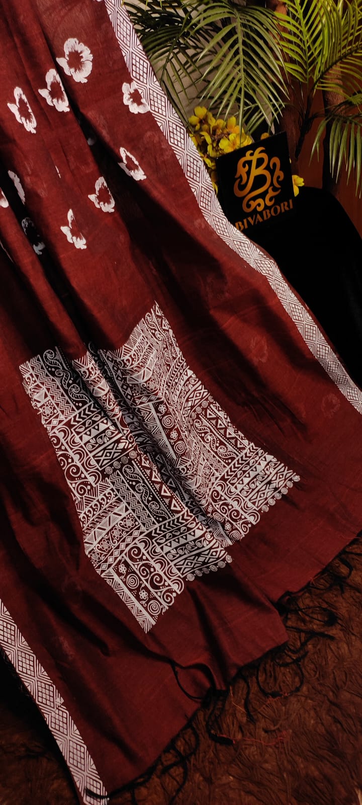 Cotton Screen Printed Saree – Maroon