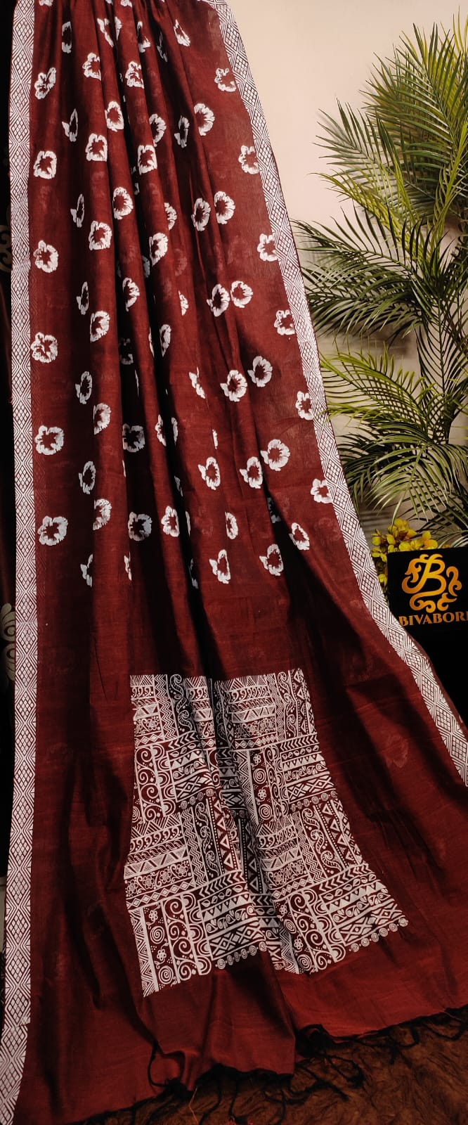 Cotton Screen Printed Saree – Maroon