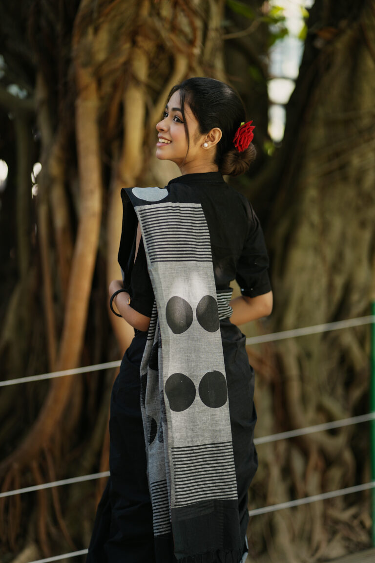 Pure Cotton Screen Printed Saree – Black & White