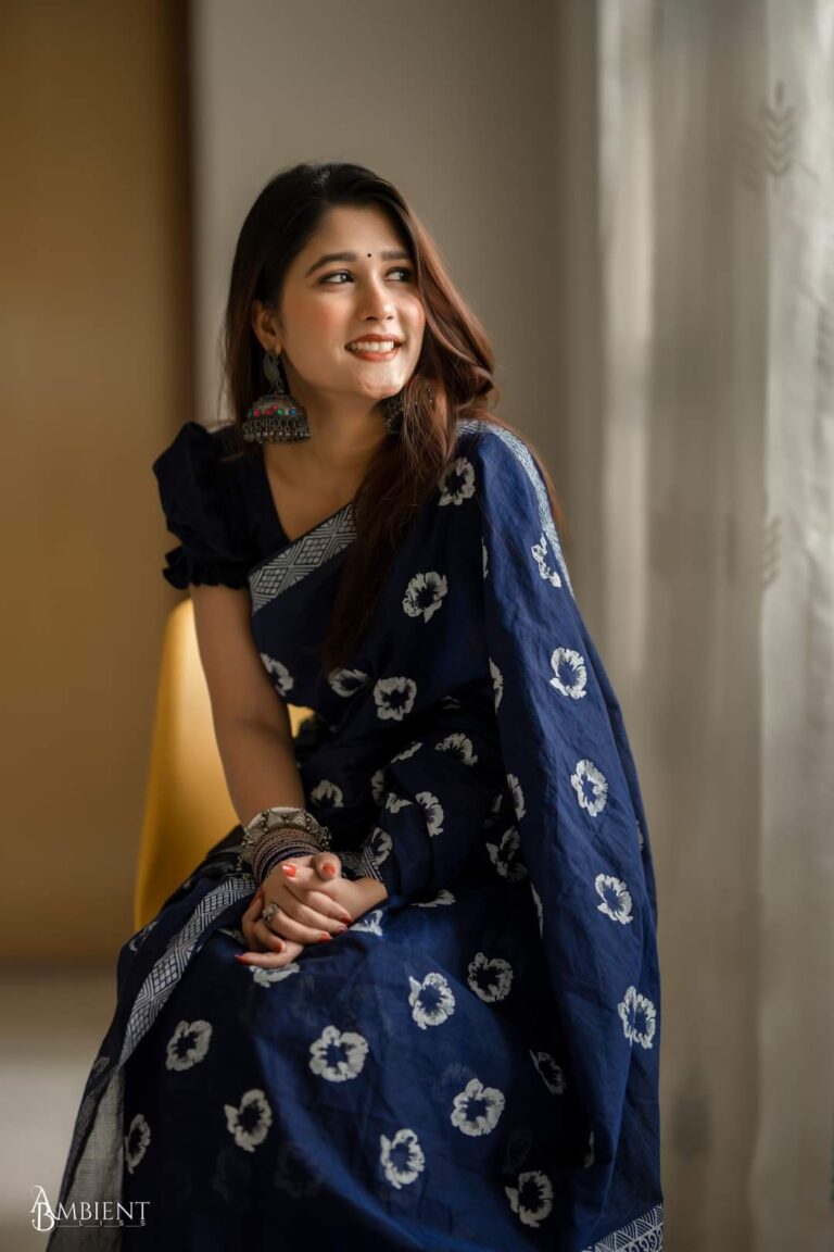 Cotton Screen Printed Saree – Blue