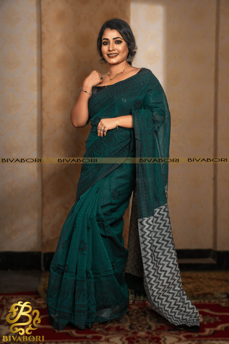 Block Print Saree – Green